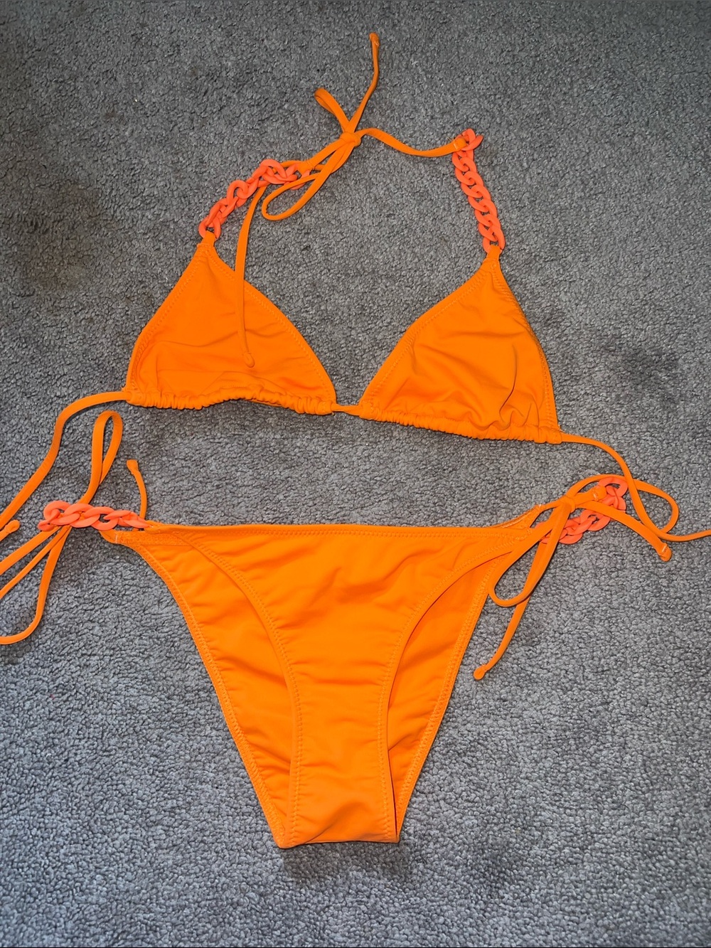 Women’s Orange Tie-Side Triangle Bikini - Solid and Striped